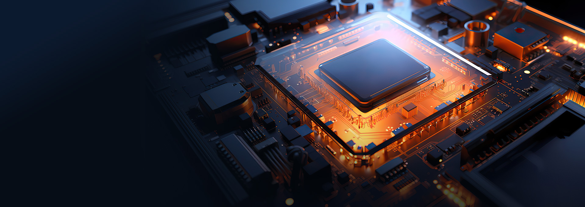 Close-up of power semiconductor packages on a circuit board